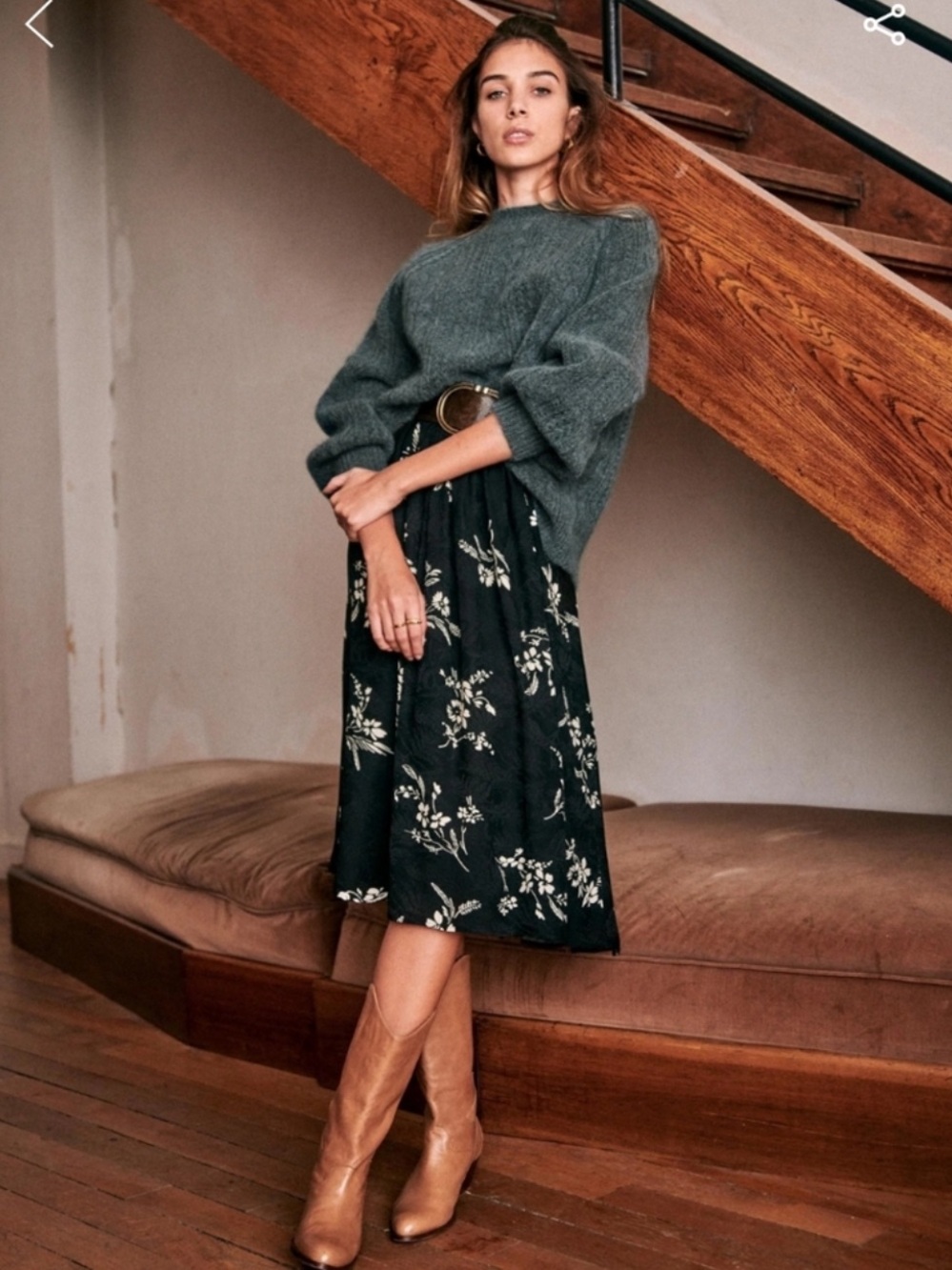 Sezane - Elie Skirt - Size 34 - Black Floral - 100% Viscose